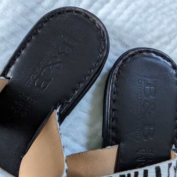 B&B Greek Sandals Black Leather Zebra Toe Loop Sandals 42 EU / 10.5 - 11 US - Picture 5 of 10